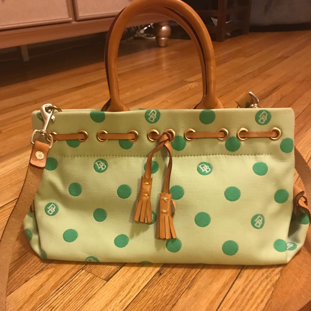 Mint green polka dot Dooney Bourke purse